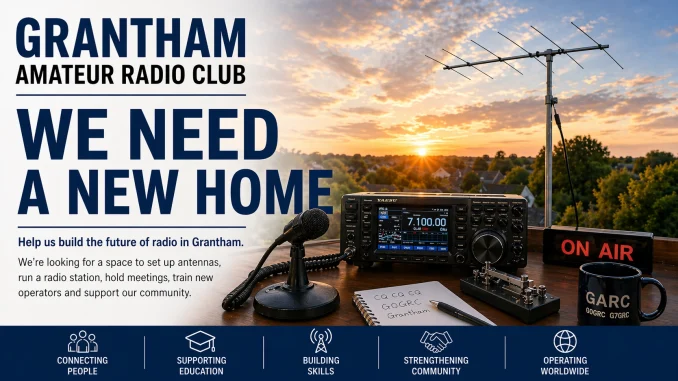 Help us build the future of radio in Grantham. We're looking for a space to set up antennas, run a radio station, hold meetings, train new operators and support our community.